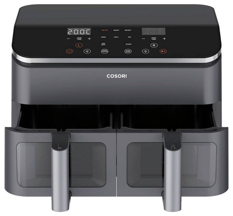 Produktbild: Cosori Doppel-Hei&szlig;luftfritteuse CAF-R901-AEU Hei&szlig;luft-Fritteuse 1.75kW Schwarz, Silber