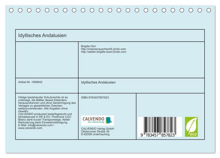 Produktbild: Idyllisches Andalusien (Tischkalender 2026 DIN A5 quer), CALVENDO Monatskalender