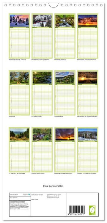 Produktbild: Familienplaner 2026 - Harz Landschaften mit 5 Spalten (Wandkalender, 21 x 45 cm) CALVENDO