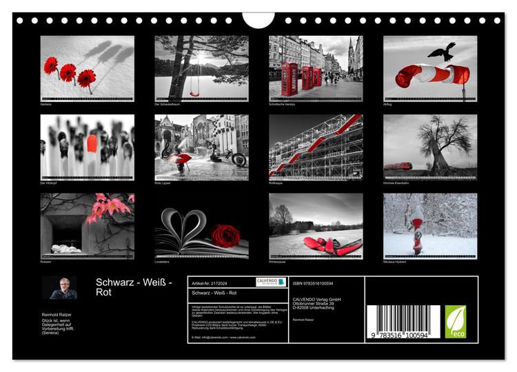 Produktbild: Schwarz - Wei&szlig; - Rot (Wandkalender 2026 DIN A4 quer), CALVENDO Monatskalender