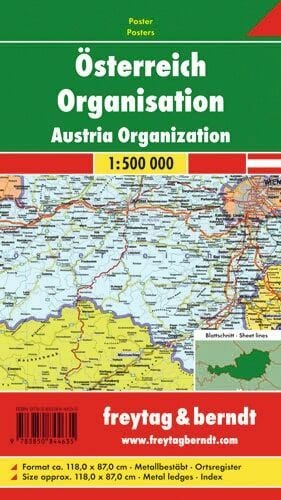 Produktbild: Freytag & berndt Poster &Ouml;sterreich Organisation, metallbest&auml;bt 1:500.000