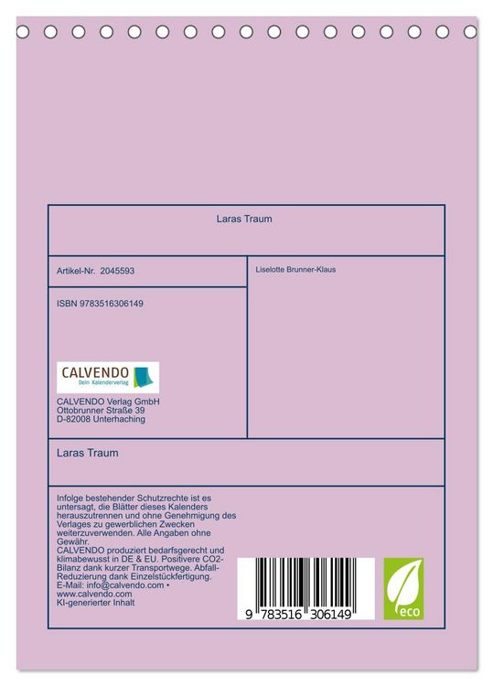 Produktbild: Laras Traum (Tischkalender 2026 DIN A5 hoch), CALVENDO Monatskalender