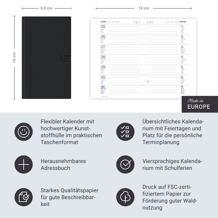 Produktbild: Wochen-Taschenkalender, schwarz 2027