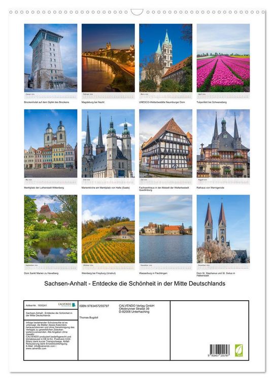 Produktbild: Sachsen-Anhalt - Entdecke die Sch&ouml;nheit in der Mitte Deutschlands (Wandkalender 2026 DIN A2 hoch), CALVENDO Monatskalender