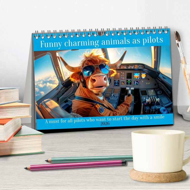 Produktbild: Funny charming animals as pilots (Desk Calendar 2026 DIN A5 landscape), CALVENDO 12 Month DeskCalendar
