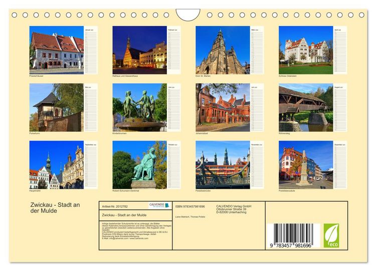 Produktbild: Zwickau - Stadt an der Mulde (Wandkalender 2026 DIN A4 quer), CALVENDO Monatskalender