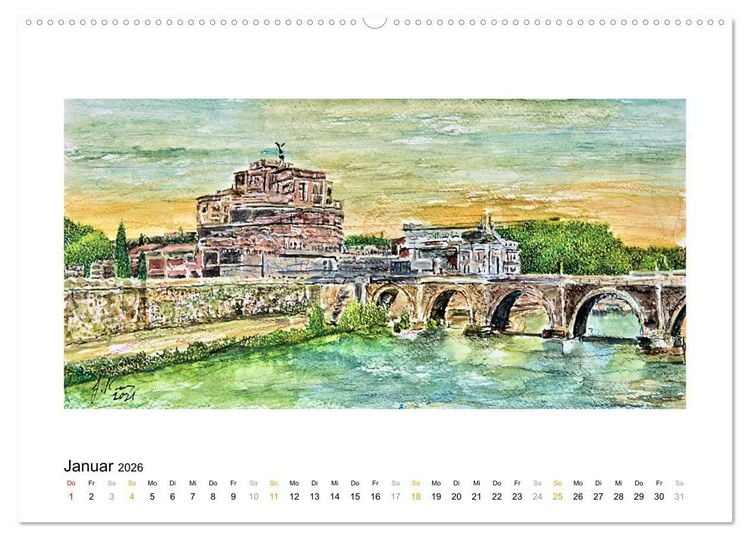 Produktbild: ROM In stillen Aquarellen (hochwertiger Premium Wandkalender 2026 DIN A2 quer), Kunstdruck in Hochglanz