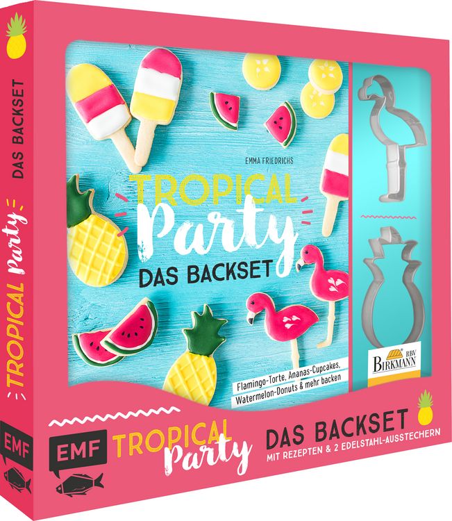 Produktbild: Tropical Party &ndash; das Backset mit Rezepten und Ananas- und Flamingo-Ausstecher aus Edelstahl &ndash; Limitierte Sonderausgabe