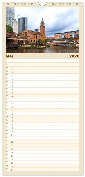 Produktbild: Familienplaner 2026 - Faszination Manchester mit 5 Spalten (Wandkalender, 21 x 45 cm) CALVENDO