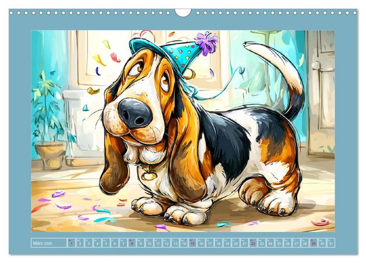 Produktbild: Basset Fun. Niedliche Hunde Cartoons zum Schmunzeln (Wandkalender 2026 DIN A3 quer), CALVENDO Monatskalender