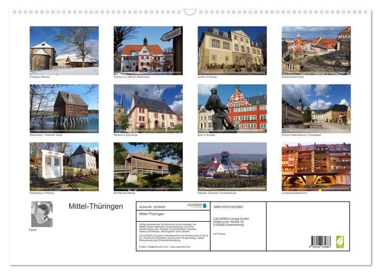 Produktbild: Mittel-Th&uuml;ringen (Wandkalender 2026 DIN A2 quer), CALVENDO Monatskalender