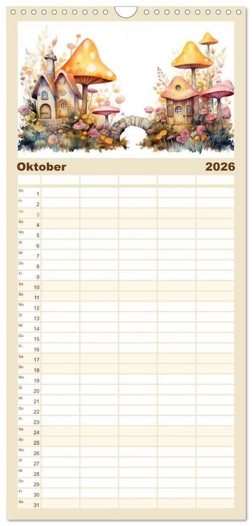 Produktbild: Familienplaner 2026 - M&auml;rchenhafte Feenh&auml;uschen mit 5 Spalten (Wandkalender, 21 x 45 cm) CALVENDO