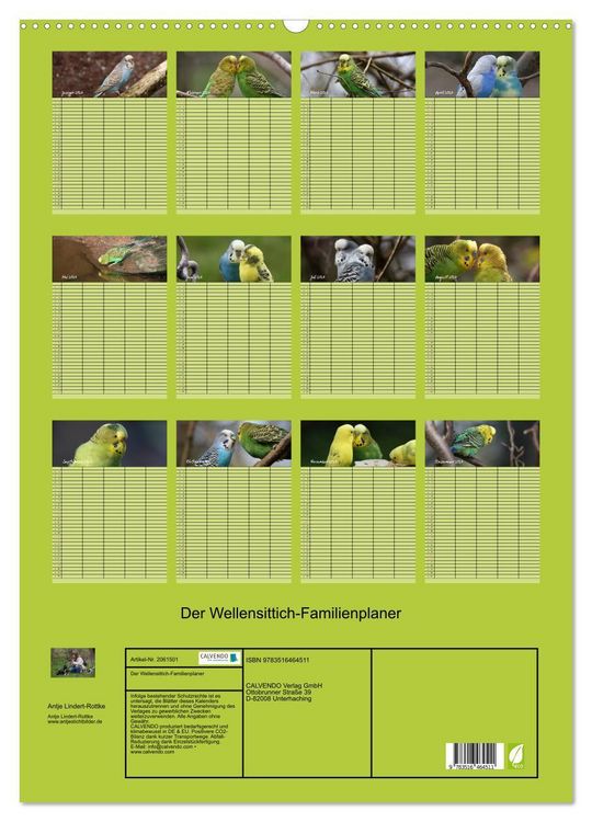 Produktbild: Der Wellensittich-Familienplaner (Wandkalender 2026 DIN A2 hoch), CALVENDO Monatskalender
