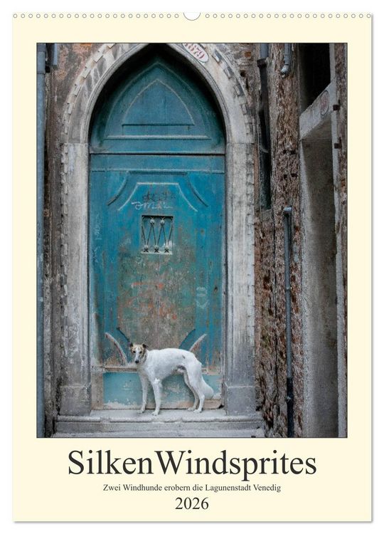Produktbild: Silken Windsprites - Zwei Windhunde erobern die Lagunenstadt Venedig (Wandkalender 2026 DIN A2 hoch), CALVENDO Monatskalender