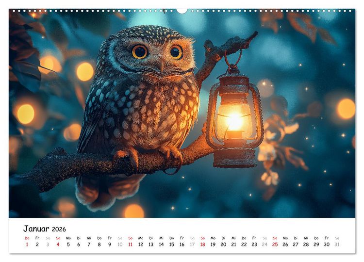 Produktbild: Eulen im Wald - Die geheimen Jobs und Aufgaben (Wandkalender 2026 DIN A2 quer), CALVENDO Monatskalender