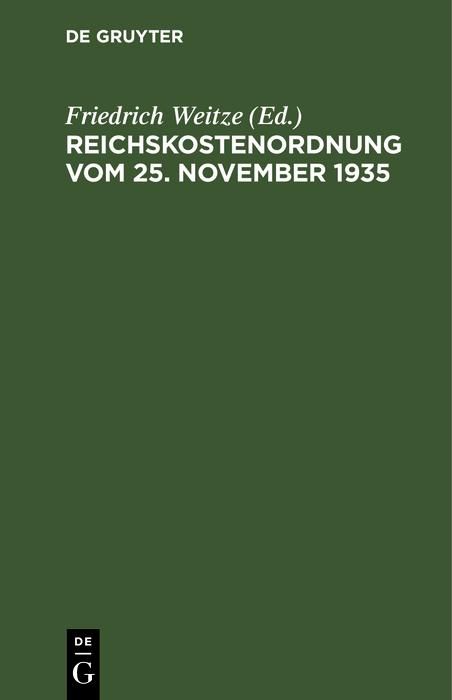 Produktbild: Reichskostenordnung vom 25. November 1935