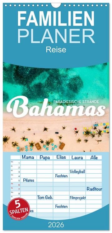 Produktbild: Familienplaner 2026 - Bahamas - Paradiesische Str&auml;nde. mit 5 Spalten (Wandkalender, 21 x 45 cm) CALVENDO