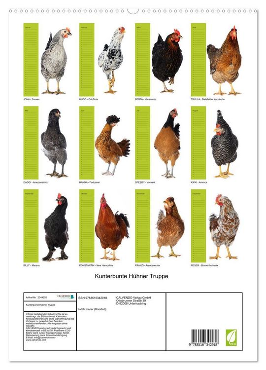 Produktbild: Kunterbunte H&uuml;hner Truppe (hochwertiger Premium Wandkalender 2026 DIN A2 hoch), Kunstdruck in Hochglanz