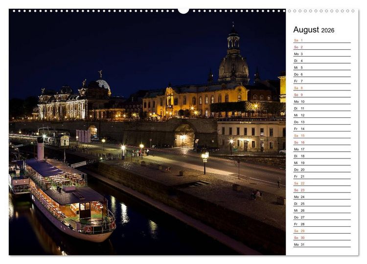 Produktbild: Eine Nacht in Dresden (hochwertiger Premium Wandkalender 2026 DIN A2 quer), Kunstdruck in Hochglanz