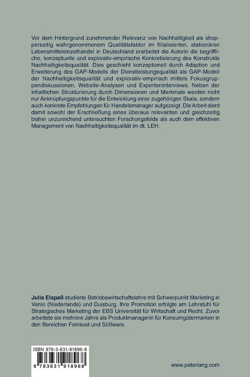Produktbild: Nachhaltigkeit als shopperseitig wahrgenommener Qualit&auml;tsfaktor im filialisierten, station&auml;ren Lebensmitteleinzelhandel in Deutschland