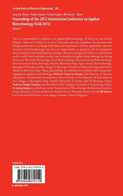 Produktbild: Proceedings of the 2012 International Conference on Applied Biotechnology (ICAB 2012)