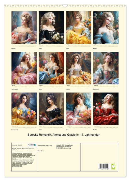 Produktbild: Barocke Romantik. Anmut und Grazie im 17. Jahrhundert (Wandkalender 2026 DIN A2 hoch), CALVENDO Monatskalender