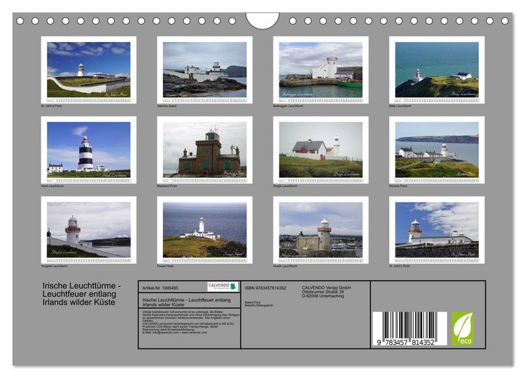 Produktbild: Irische Leuchtt&uuml;rme - Leuchtfeuer entlang Irlands wilder K&uuml;ste (Wandkalender 2026 DIN A4 quer), CALVENDO Monatskalender