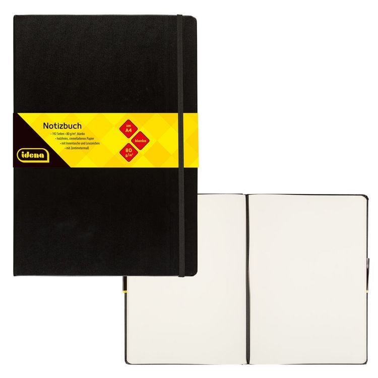 Produktbild: Idena Notizbuch 80g/m&sup2; blanko schwarz DIN A4 192 Seiten