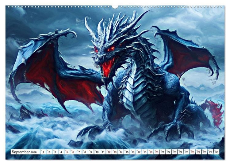Produktbild: Drachen - Gef&uuml;rchtete, aber nicht immer b&ouml;se Fabelwesen (hochwertiger Premium Wandkalender 2026 DIN A2 quer), Kunstdruck in Hochglanz