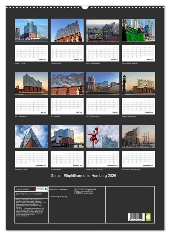 Produktbild: Spitze! Elbphilharmonie Hamburg 2026 (Wandkalender 2026 DIN A2 hoch), CALVENDO Monatskalender