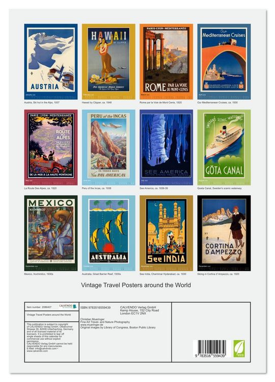Produktbild: Vintage Travel Posters around the World (Wall Calendar 2026 DIN A3 portrait), CALVENDO 12 Month Wall Calendar