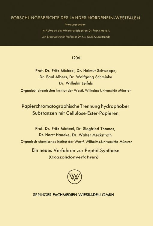 Produktbild: Papierchromatographische Trennung hydrophober Substanzen mit Cellulose-Ester-Papieren. Ein neues Verfahren zur Peptid-Synthese (Oxazolidonverfahren)