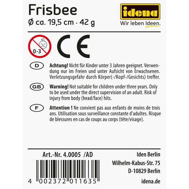 Produktbild: Idena Frisbee gelb gr&uuml;n blau &Oslash;19cm 3fach sortiert