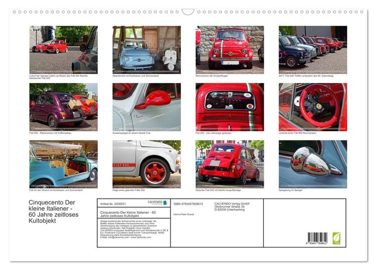 Produktbild: Cinquecento Der kleine Italiener - 60 Jahre zeitloses Kultobjekt (Wandkalender 2026 DIN A2 quer), CALVENDO Monatskalender