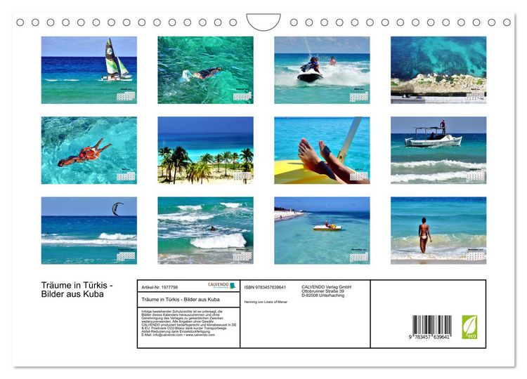 Produktbild: Tr&auml;ume in T&uuml;rkis - Bilder aus Kuba (Wandkalender 2026 DIN A4 quer), CALVENDO Monatskalender