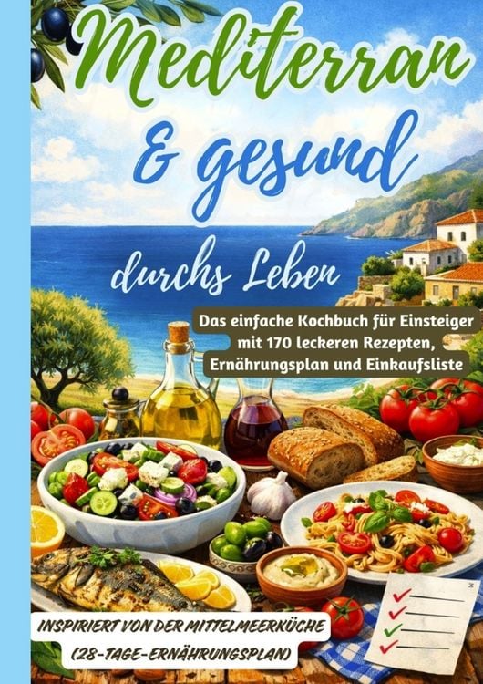 Produktbild: Mediterran & gesund durchs Leben: Das einfache Kochbuch f&uuml;r Einsteiger mit 170 leckeren Rezepten, Ern&auml;hrungsplan und Einkaufsliste