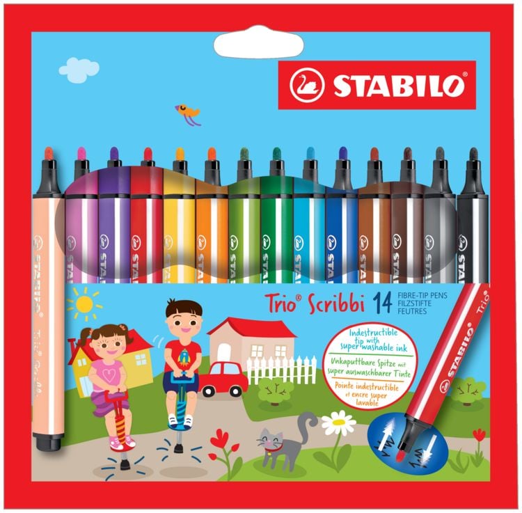 Produktbild: STABILO Gefederter Dreikant-Filzstift -   Trio Scribbi - 14er Pack - mit 14 verschiedenen Farben