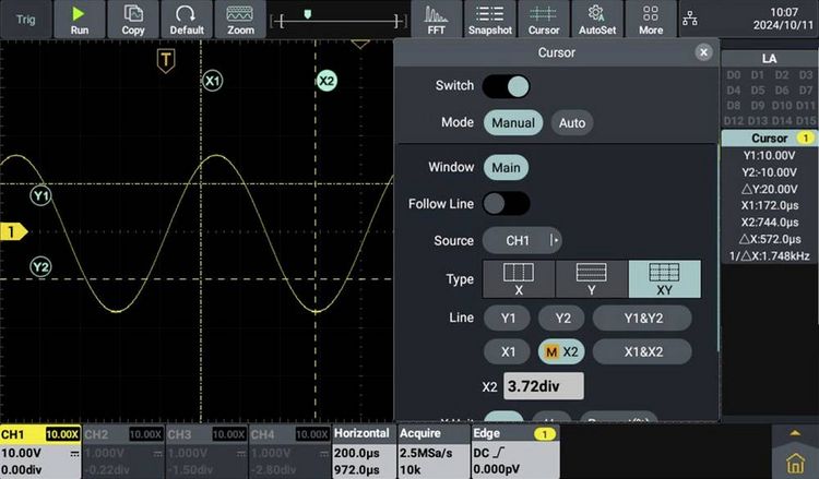 Produktbild: VOLTCRAFT DOV1254 LA Digital-Oszilloskop 125 MHz 4-Kanal 1.25 GSa/s 100 Mpts 12 Bit Digital-Speicher (DSO), Logic-Analyser 1 St.