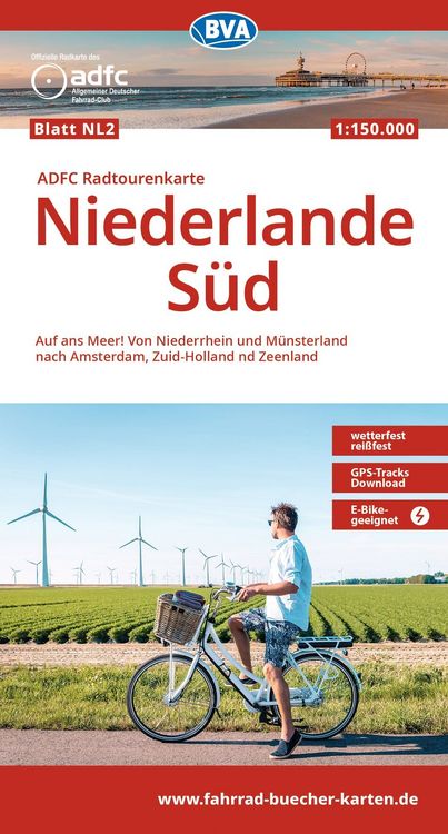 Produktbild: BVA ADFC Radtourenkarte Niederlande S&uuml;d, mit Knotenpunkten 1:150.000