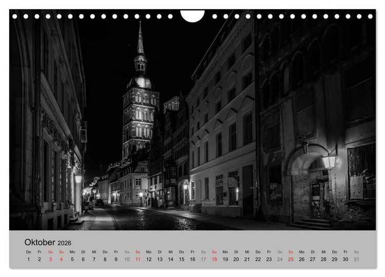 Produktbild: Hansestadt Stralsund bei Nacht (mit GPS-Koordinaten) (Wandkalender 2026 DIN A4 quer), CALVENDO Monatskalender