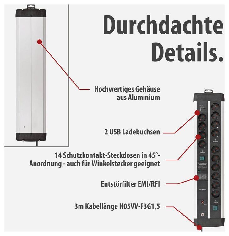 Produktbild: Brennenstuhl 1392000232 &Uuml;berspannungsschutz-Steckdosenleiste 14fach Silber, Schwarz Schutzkontakt 1 St.