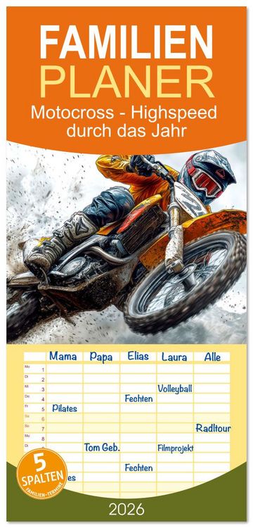 Produktbild: Familienplaner 2026 - Motocross - Highspeed durch das Jahr mit 5 Spalten (Wandkalender, 21 x 45 cm) CALVENDO