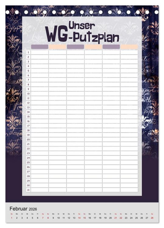 Produktbild: Gothic WG-Putzplan & Kalender 2026 (Tischkalender 2026 DIN A5 hoch), CALVENDO Monatskalender