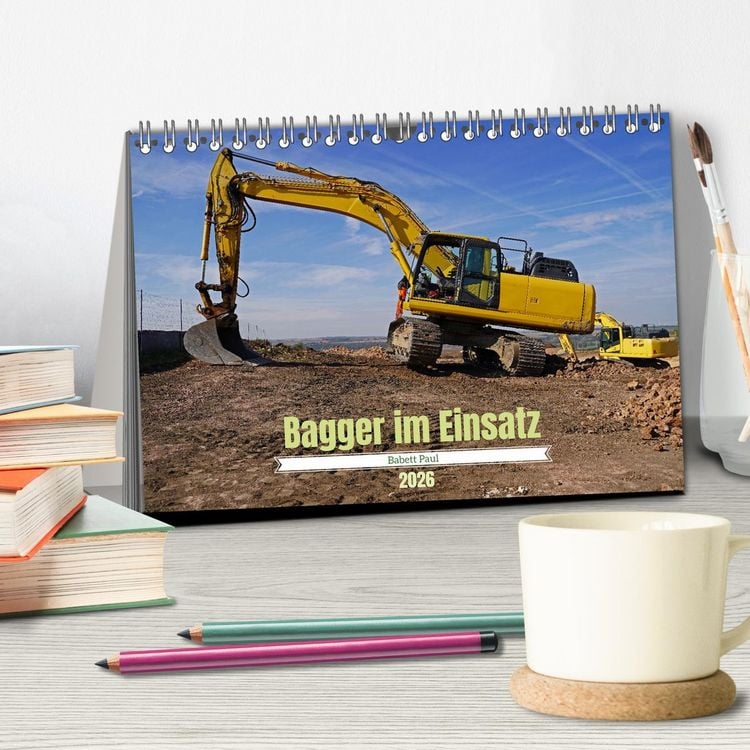Produktbild: Bagger im Einsatz (Tischkalender 2026 DIN A5 quer), CALVENDO Monatskalender