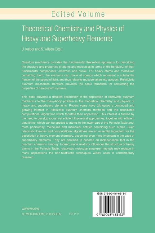 Produktbild: Theoretical Chemistry and Physics of Heavy and Superheavy Elements