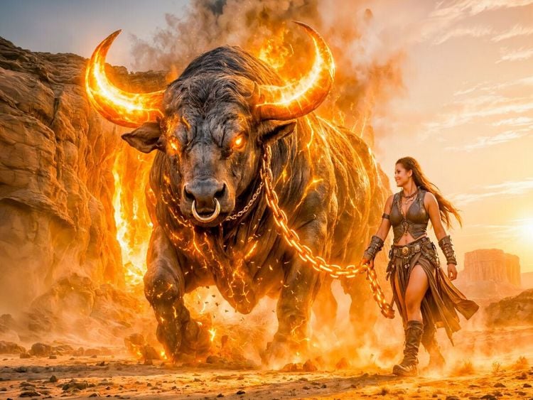 Produktbild: CALVENDO Puzzle Stier - Feuriger Erdkrieger im Sturm der Elemente | 1000 Teile Lege-Gr&ouml;&szlig;e 64x48cm Foto-Puzzle f&uuml;r gl&uuml;ckliche Stunden
