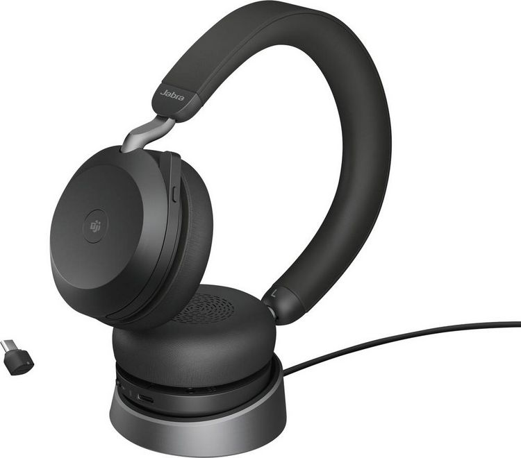 Produktbild: Jabra Evolve2 75 On Ear Headset kabelgebunden Schwarz Batterieladeanzeige, Mikrofon-Stummschaltung Telefon