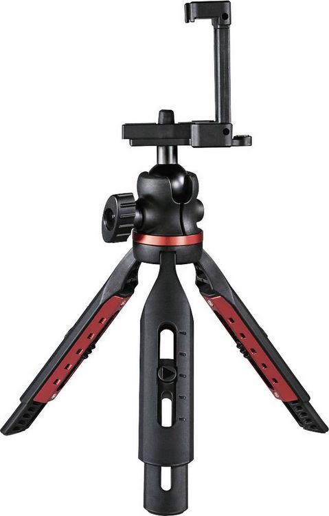 Produktbild: Hama Solid Tischstativ 1/4 Zoll Arbeitsh&ouml;he=16 - 19 cm Schwarz Kugelkopf, Wasserwaage, inkl. Smartphonehalter
