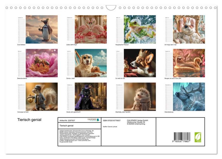 Produktbild: Tierisch genial (Wandkalender 2027 DIN A3 quer), CALVENDO Monatskalender