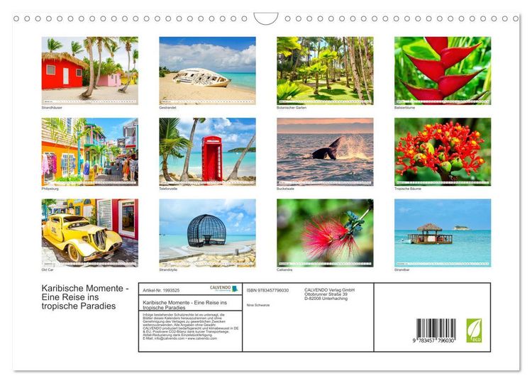 Produktbild: Karibische Momente - Eine Reise ins tropische Paradies (Wandkalender 2026 DIN A3 quer), CALVENDO Monatskalender